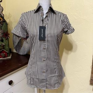 Jared Lang Brown and White Gingham Button-Down Shirt